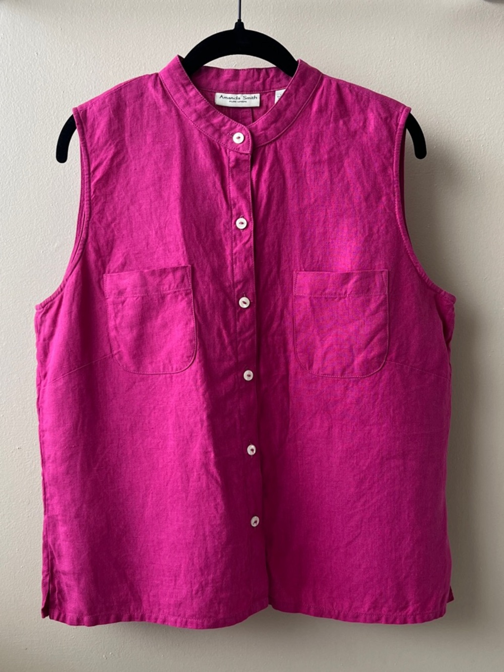 Amanda Smith Fuchsia Sleeveless Linen Button-Down Shirt - Size Large